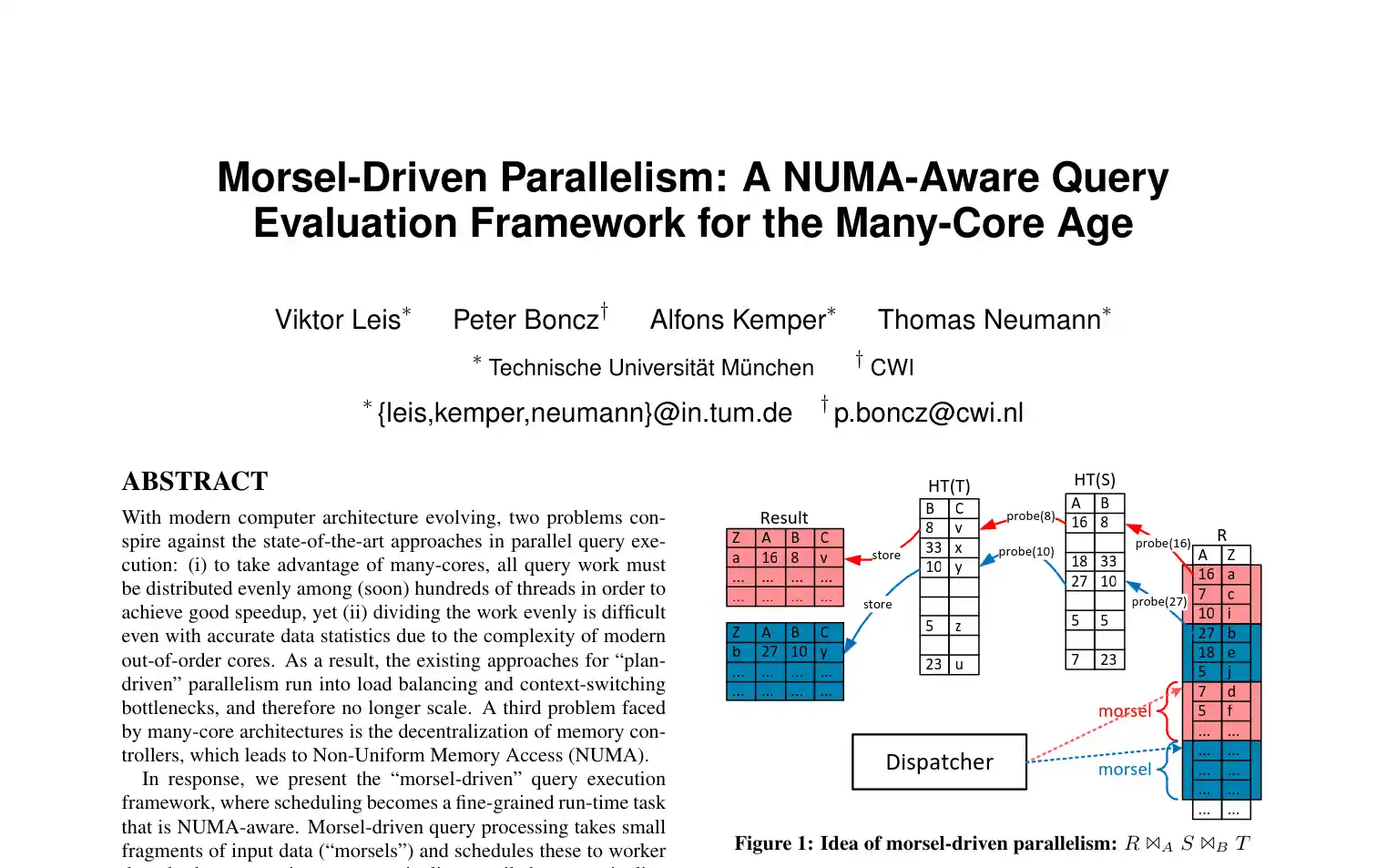 Morsel-Driven Parallelism paper screenshot