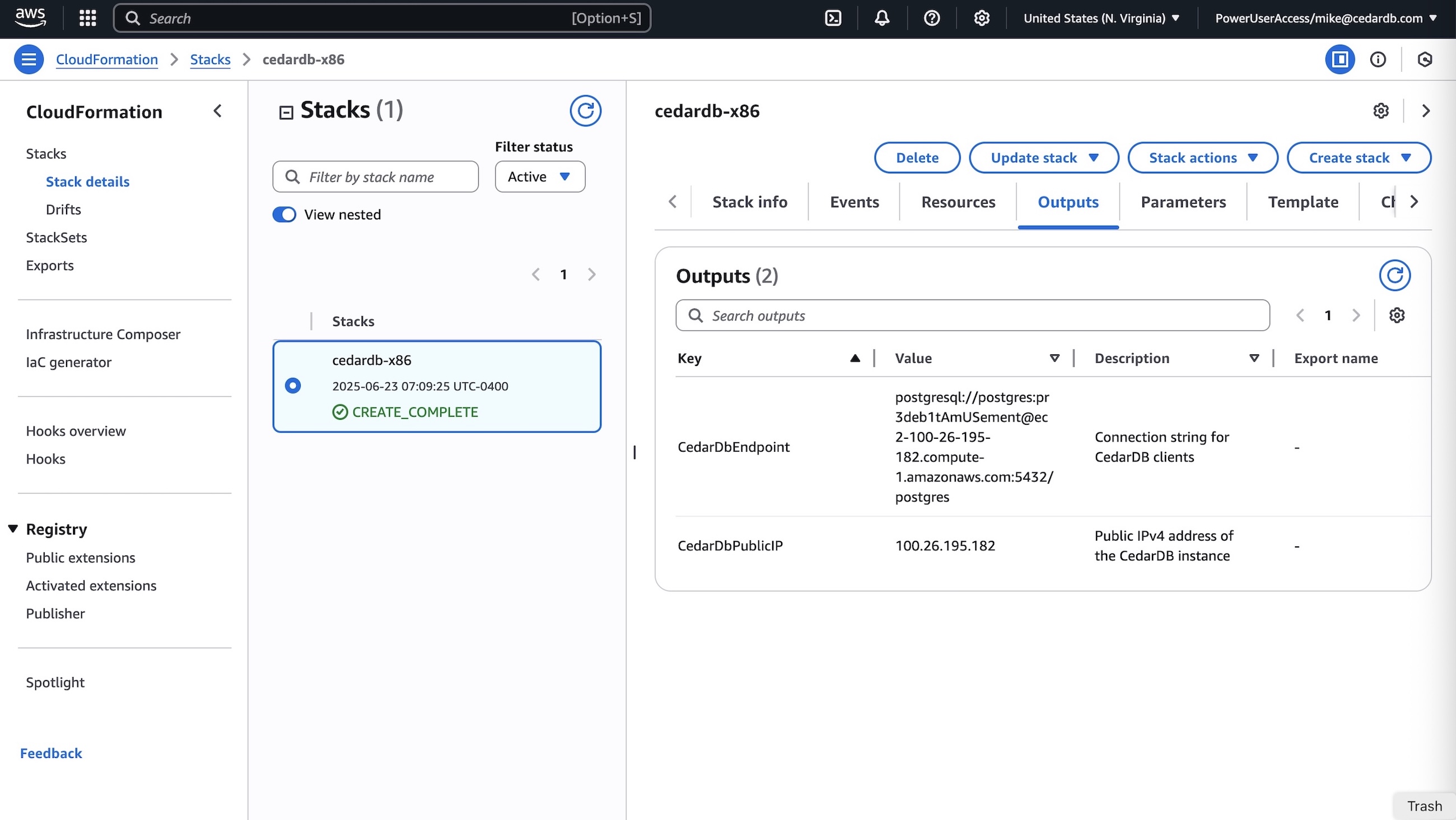 CloudFormation outputs