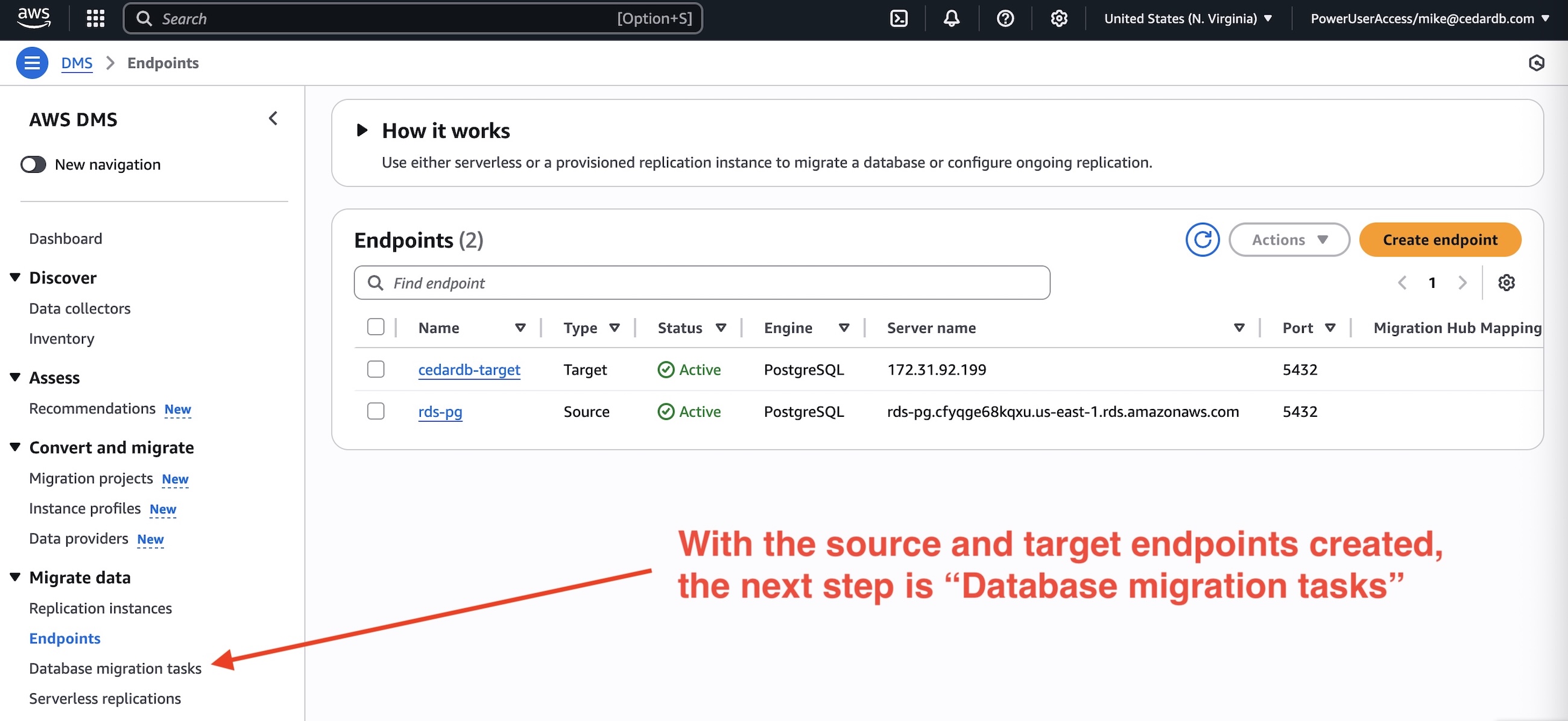 DMS endpoints created
