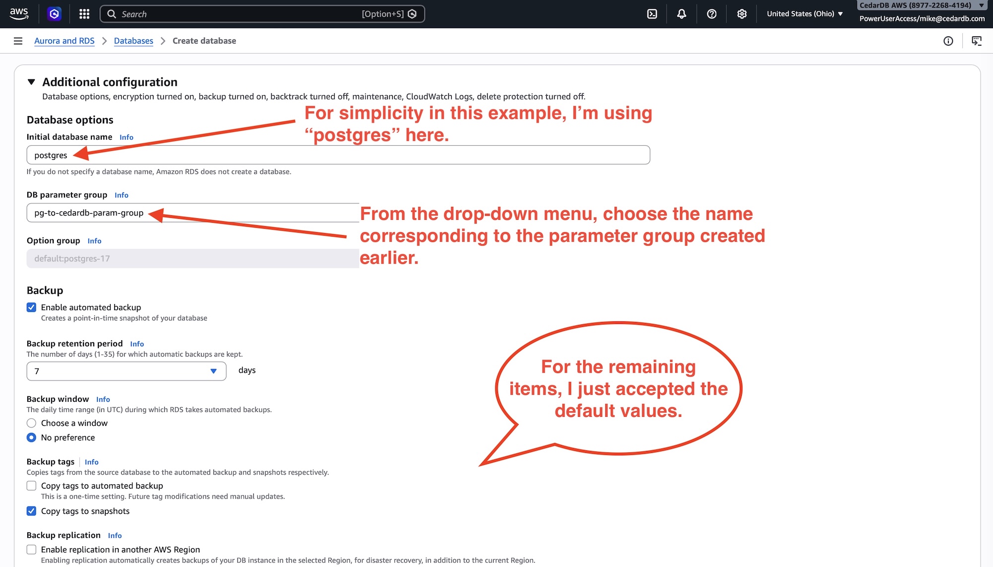 Apply parameter group