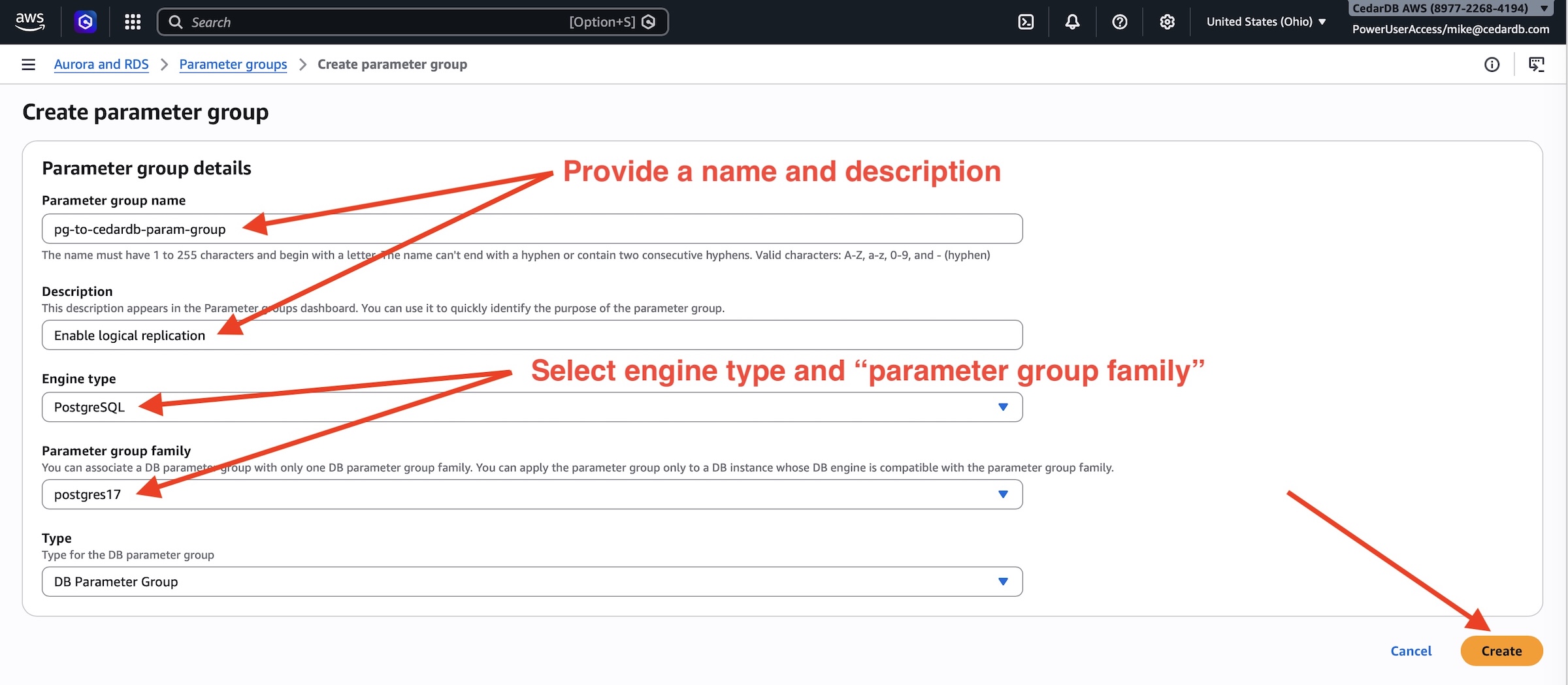 Create parameter group 2
