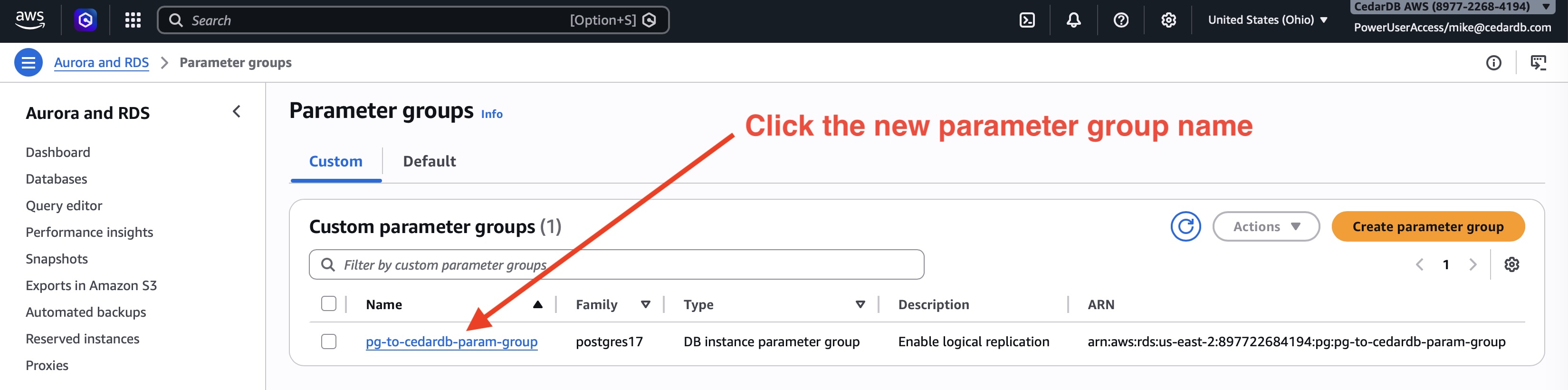 Select new parameter group