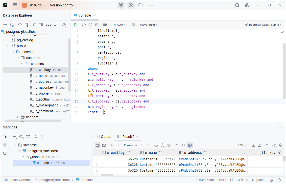 SQL console