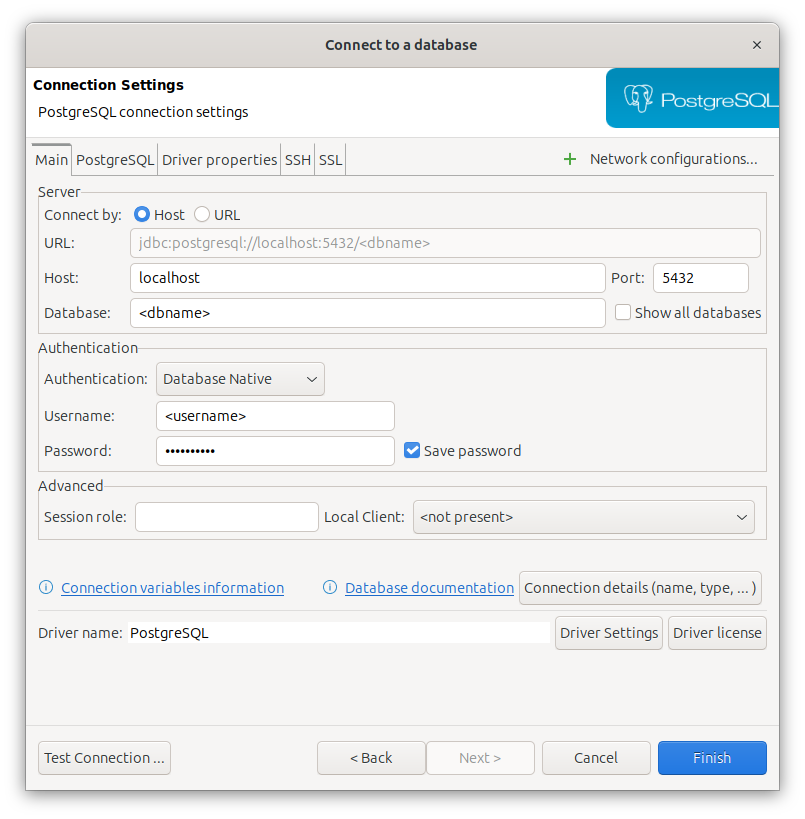 CedarDB connection settings